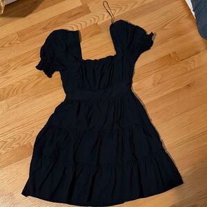 Blu Pepper Black Square-Neck Tiered Mini Dress